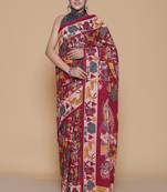 Kalamkari printed pure cotton ethnic red saree for woman