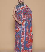 Kalamkari printed pure cotton ethnic blue saree for woman