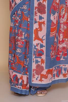Kalamkari printed cotton ethnic blue saree for woman 5
