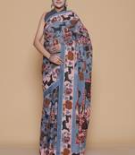 Kalamkari printed pure cotton ethnic blue saree for woman