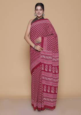 Kalamkari printed cotton ethnic red saree for woman 1