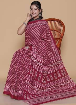 Kalamkari printed cotton ethnic red saree for woman 4
