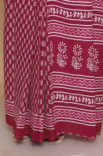 Kalamkari printed  cotton ethnic red saree for woman