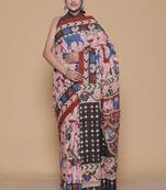 Kalamkari printed pure cotton ethnic pink saree for woman