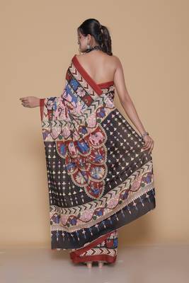 Kalamkari printed  cotton ethnic pink saree for woman 2