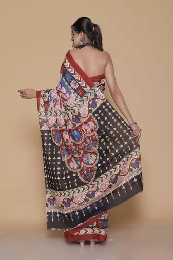 Kalamkari printed  cotton ethnic pink saree for woman