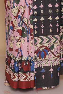 Kalamkari printed  cotton ethnic pink saree for woman 5