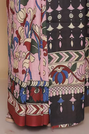 Kalamkari printed  cotton ethnic pink saree for woman