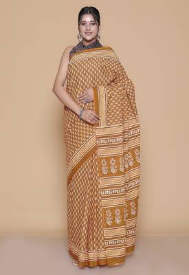 Kalamkari printed  cotton ethnic yellow saree for woman 1