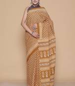 Kalamkari printed pure cotton ethnic yellow saree for woman