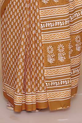 Kalamkari printed  cotton ethnic yellow saree for woman 5