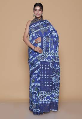 Kalamkari printed  cotton ethnic blue saree for woman 1