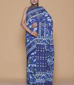 Kalamkari printed pure cotton ethnic blue saree for woman