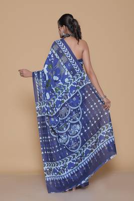 Kalamkari printed  cotton ethnic blue saree for woman 2