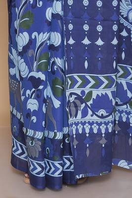 Kalamkari printed  cotton ethnic blue saree for woman 5