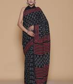 Kalamkari printed pure cotton ethnic black saree for woman