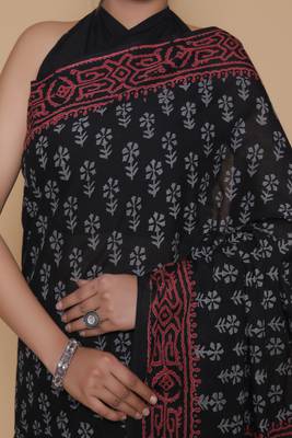Kalamkari printed  cotton ethnic black saree for woman 3