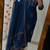 Floral embroidered pure cotton v neck blue kurta trouser & dupatta set