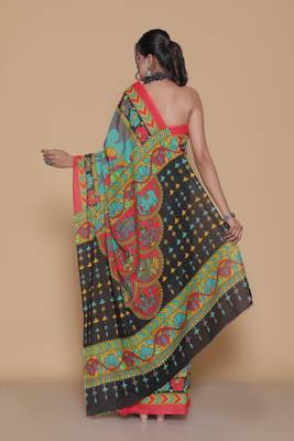 Kalamkari printed  cotton ethnic blue saree for woman 2