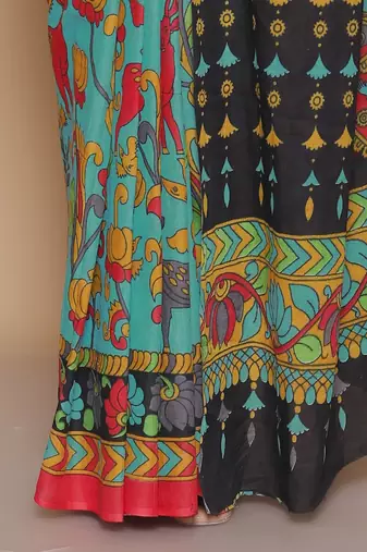 Kalamkari printed  cotton ethnic blue saree for woman
