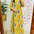 Floral embroidered pure cotton collar neck yellow kurta & trouser set
