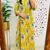 Floral embroidered  cotton collar neck yellow kurta & trouser set