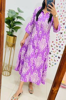 Floral printed cotton collar neck blue kurta & trouser set 3