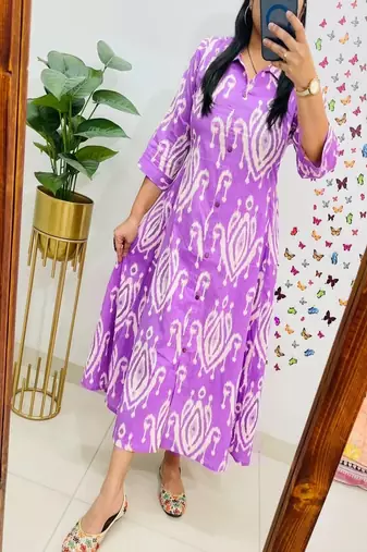 Floral printed  cotton collar neck blue kurta & trouser set