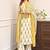 Floral printed pure cotton v neck yellow kurta trouser & dupatta set