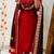 Floral embroidered pure cotton v neck red kurta trouser & dupatta set