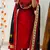 Floral embroidered  cotton v neck red kurta trouser & dupatta set
