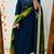 Floral embroidered pure cotton v neck blue kurta trouser & dupatta set