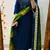 Floral embroidered  cotton v neck blue kurta trouser & dupatta set