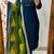 Floral embroidered pure cotton v neck blue kurta trouser & dupatta set