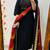 Floral embroidered pure cotton v neck black kurta trouser & dupatta set