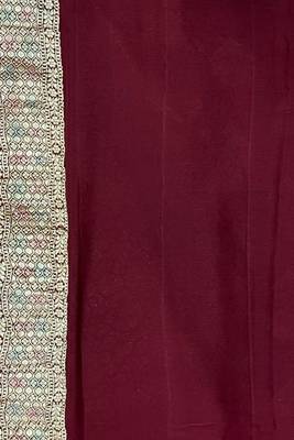 khaddi georgette saree in maroon colour with floral zari rangkart work 4
