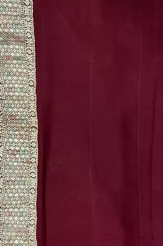 khaddi georgette saree in maroon colour with floral zari rangkart work