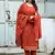 Floral embroidered  cotton boat neck brown kurta trouser & dupatta set