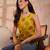 mustard cotton blend tree print sleeveless top