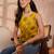 Women yellow floral printed cotton blend tops