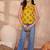 mustard cotton blend tree print sleeveless top