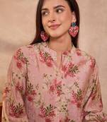 Women pink floral printed silk blend tops