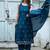 Floral embroidered pure cotton boat neck blue kurta trouser & dupatta set