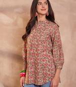 Women green floral printed cotton tops