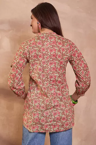 green floral printed cotton top for women