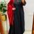 Floral embroidered pure cotton v neck black kurta trouser & dupatta set