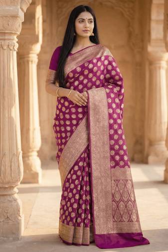 Banarasi puresilk khaddi georgette saree in rani pink colour with floral zari work