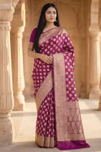 Banarasi puresilk khaddi georgette saree in rani pink colour with floral zari work