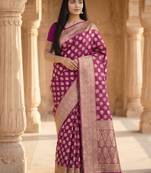 Banarasi puresilk khaddi georgette saree in rani pink colour with floral zari work