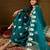Women teal silk blend solid embroidered a-line kurta trouser with dupatta